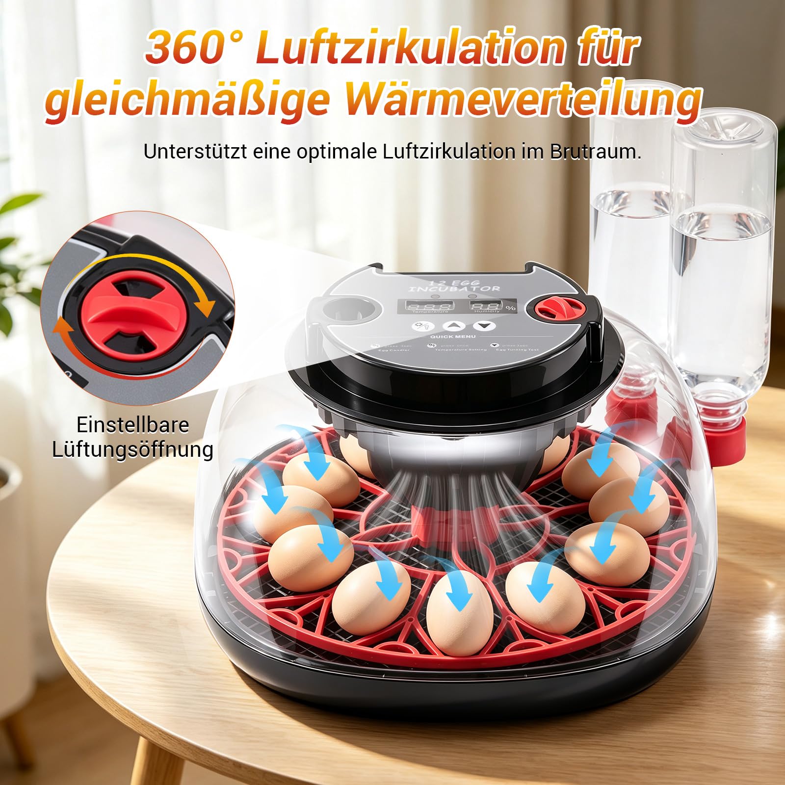 Brutautomat Vollautomatisch für 12 Eier, Digitaler Inkubator