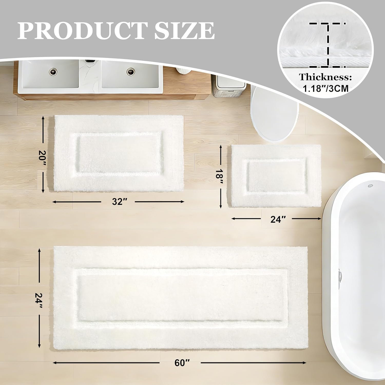RORA Bathroom Rugs Mat Ultra Absorbent Bath Mat,Non-Slip White Bathroom Rug,Plush Luxury Quick Dry Bath Rugs for Floor, Shower,Tub20 x 30"