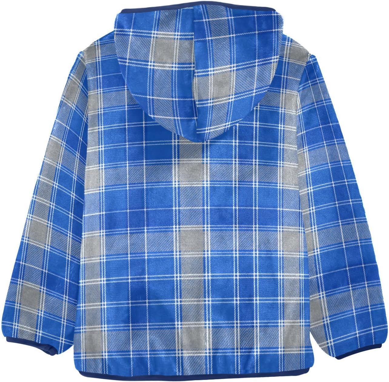 Blue and Gray Plaid Pattern Toddler Fleece Jacket Outerwear Jackets Navy Blue Baby Boys Hoodie