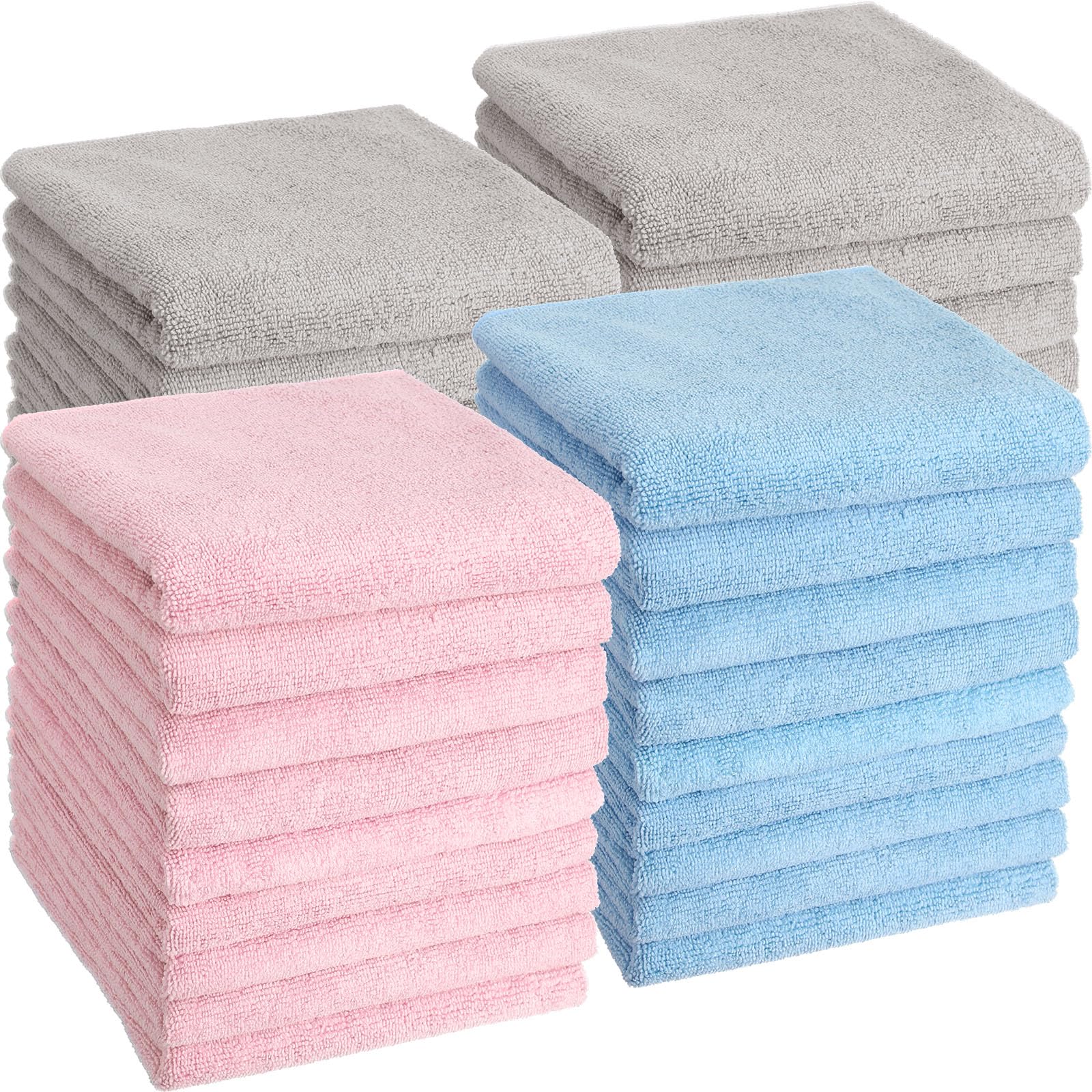 Shimeyao 40 Pack Bleach Proof Towels Microfiber Absorbent Resistant Hair Hand Towels Bulk Quick Dry for Barber Gym Bath Spa Shaving (Light Pink Blue