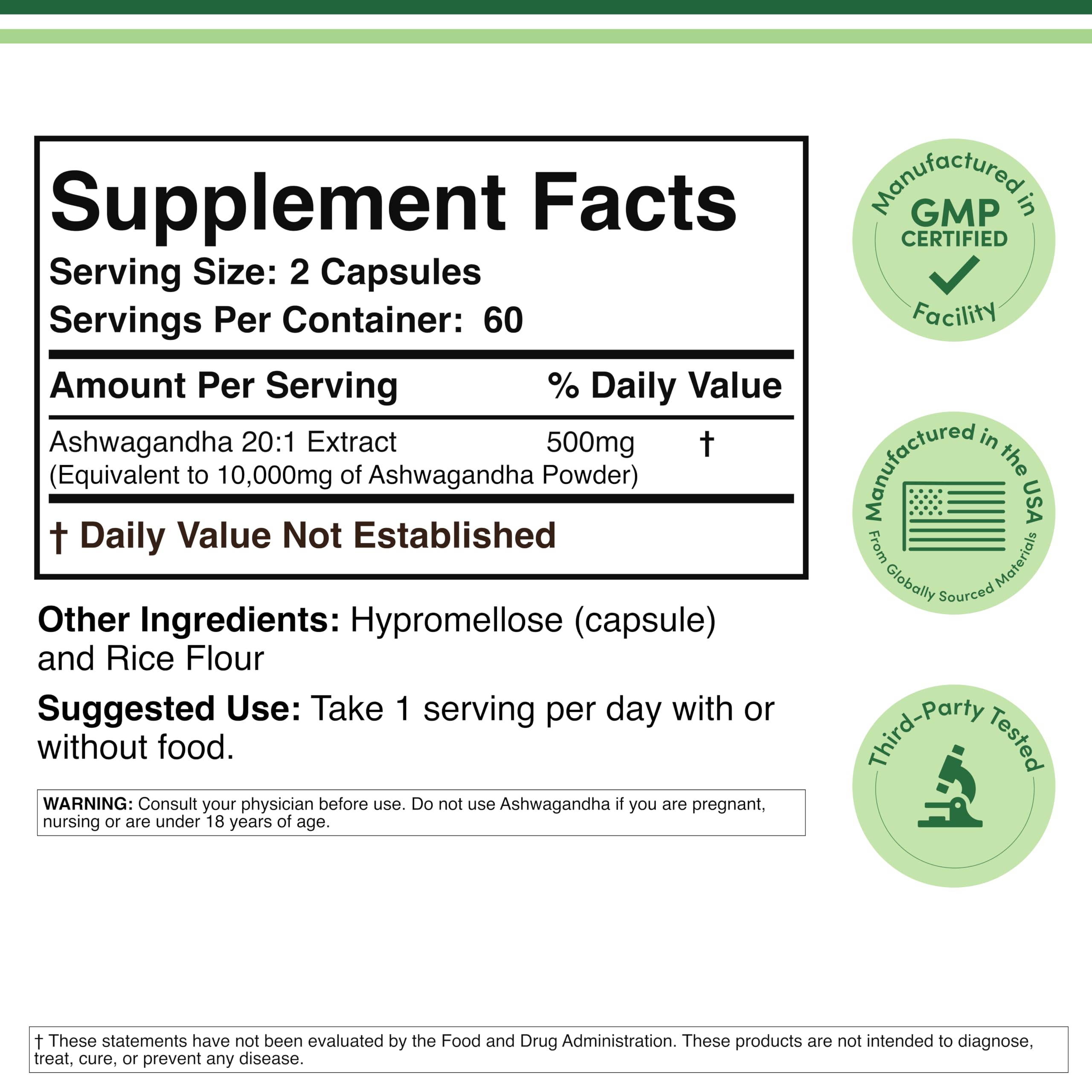 Ashwagandha 500mg 20:1 Extract, Root Extract, 120 Capsules — Amazon image 3