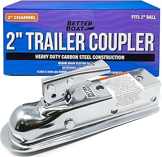 Trailer Coupler 2 Inch Ball, Compatible with 2 Inch Channel Width, Marine Grade, Class II, Straight Tongue, Boat Parts and Trailer Accessories