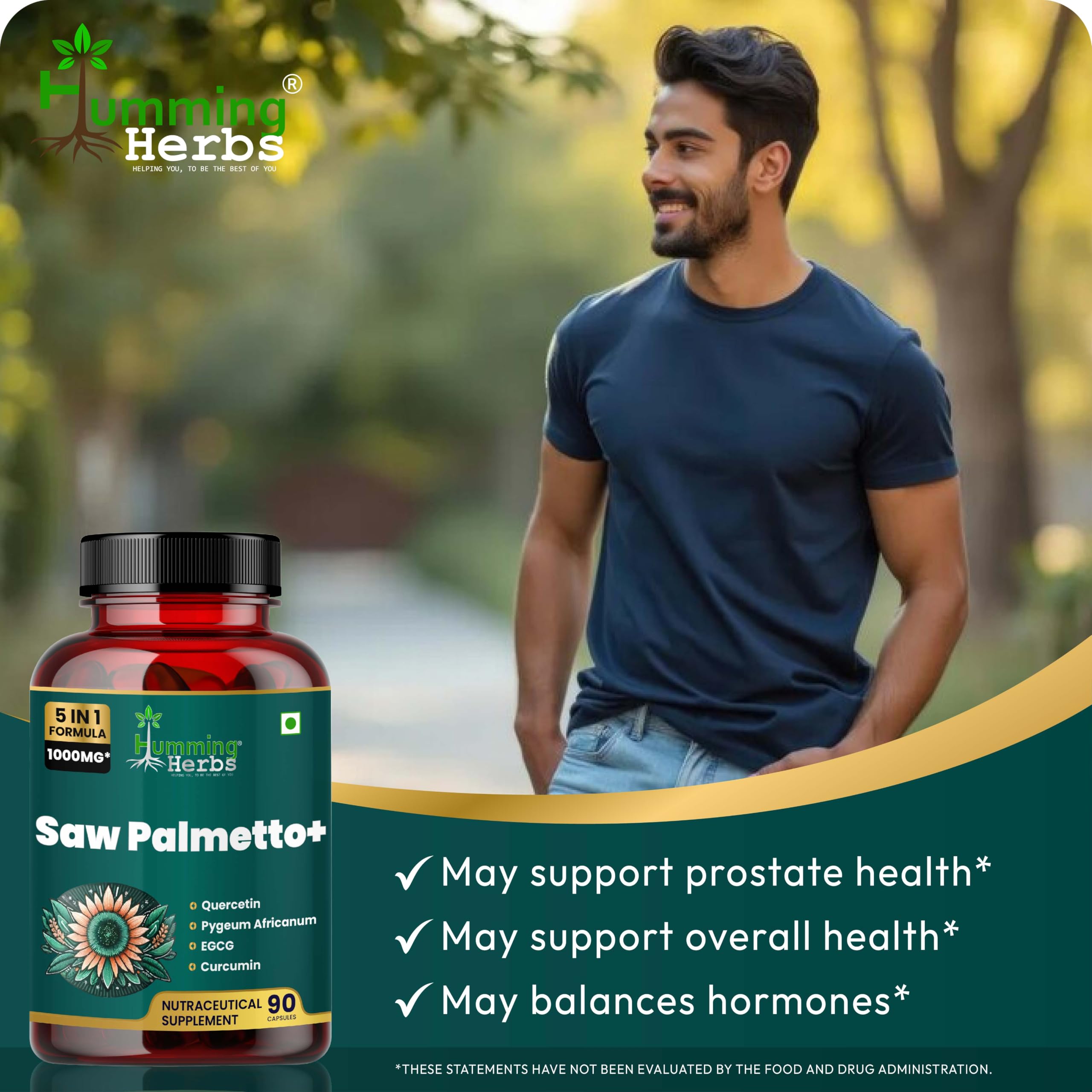 Humming Herbs Saw Palmetto Plus Prostate Support - Enhanced Formula with Quercetin, Turmeric, Pygeum, Vitamins E & B6, Zinc, Selenium for Men's Health — Amazon image 4