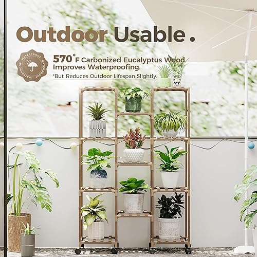 Miniatura 3 de Bamworld Soporte para plantas de interior con ruedas estantes para plantas al aire libre soporte para plantas de interior para sala de estar estante