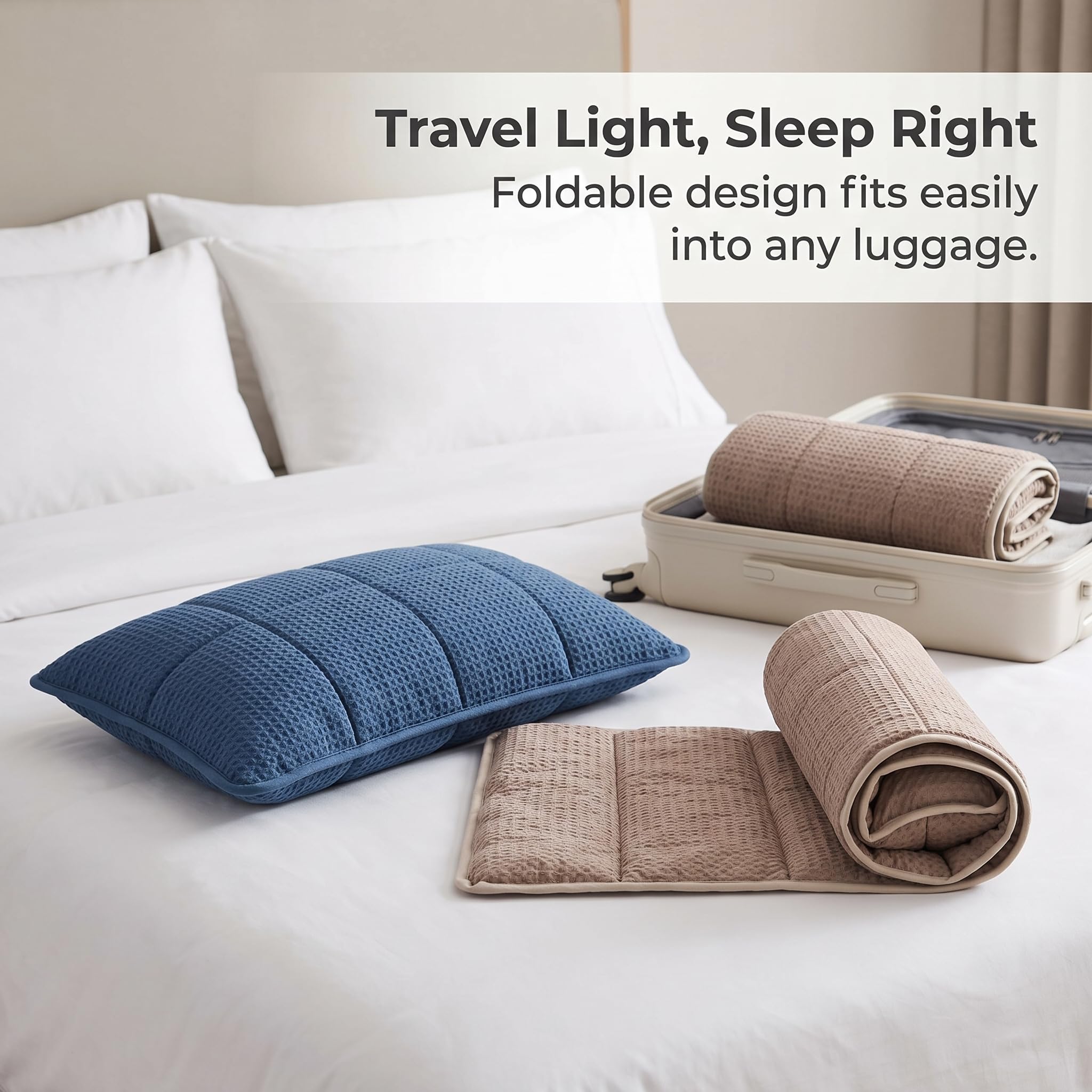 Almohada Viaje Plegable Algodón Ajustable para Avión y Coche, Cojín Cuello Viaje, Azul