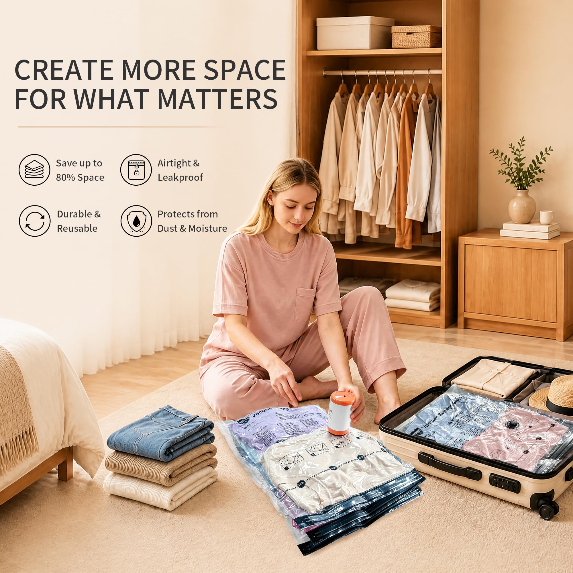 Vakuum-Aufbewahrungsbeutel mit elektrischer Pumpe, Kunststoff-Verpackungsbeutel, platzsparende Tasche für Kleidung, Matratze, Decke, Bettdecken, Kissen, Bettdecken, Reisen, 28 Stück