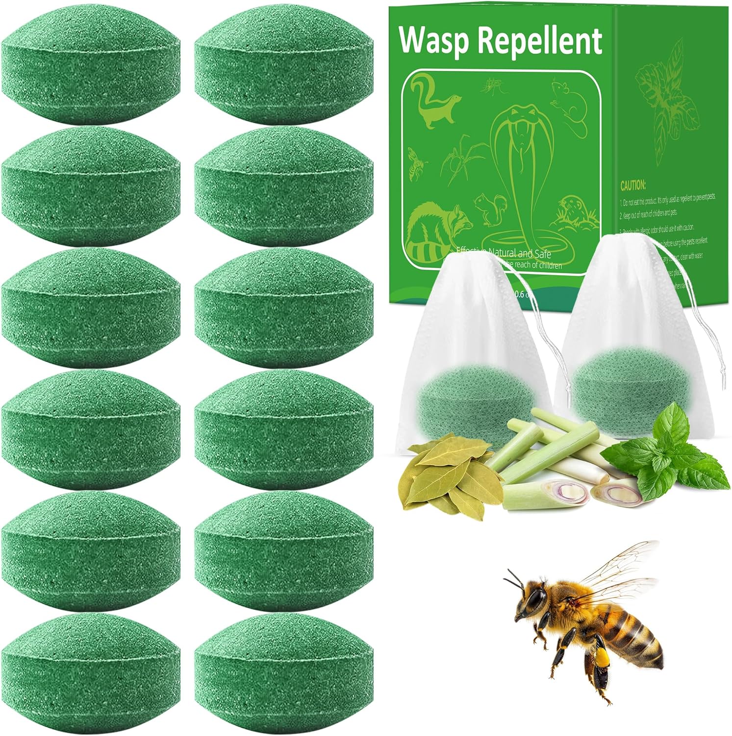 12 Pack Wasp and Bee Repellent, Natural Peppermint Oil Carpenter Bee Repellent for Yellow Jackets, Hornets, Mud Wasps Deterrent for Indoor Outdoor Patio Garden Porch, Pet and Human Safe, Dark Green