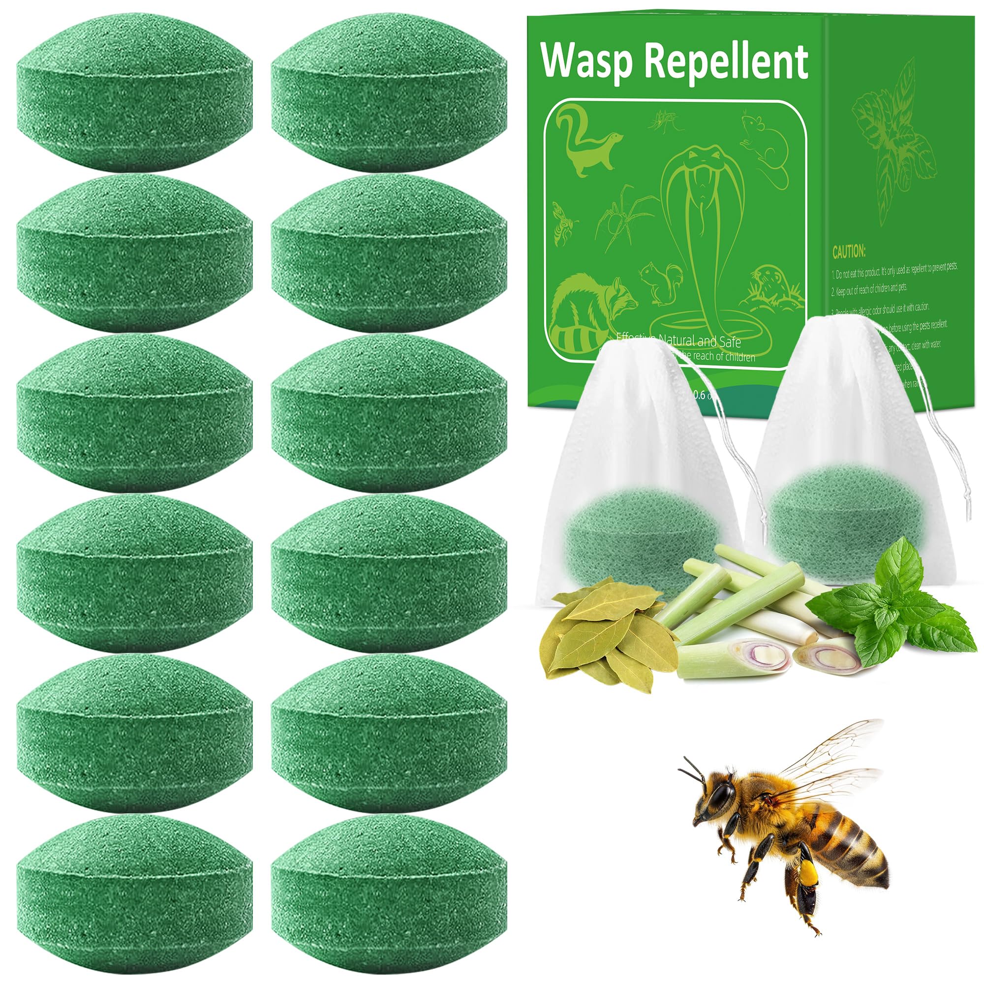 12 Pack Wasp and Bee Repellent, Natural Peppermint Oil Carpenter Bee Repellent for Yellow Jackets, Hornets, Mud Wasps Deterrent for Indoor Outdoor Patio Garden Porch, Pet and Human Safe, Dark Green