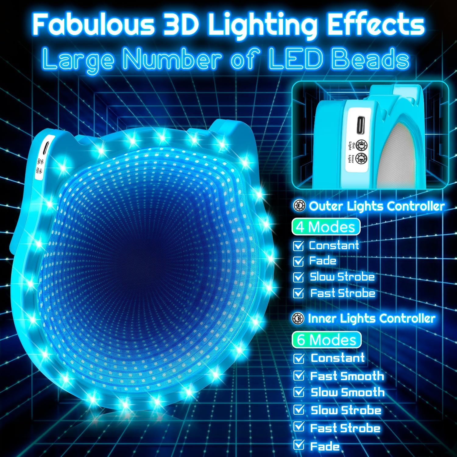 3D LED Light Up Toss Catch Ball Game Set Toys for Back Yard Outdoor Party Favors Glow in Dark Sticky Paddle Baseball Gift Age 3 4 5 6 7 8 9 10 11 12 Years Old Girls Boy Kid Family Adult