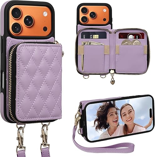Miniatura 35 de Keallce Funda para iPhone 15 Pro Max de 6.7'' Funda Cartera, Bolso Bandolera con Cremallera Monedero Pulsera para Mujeres, Portadores de Tarjetas