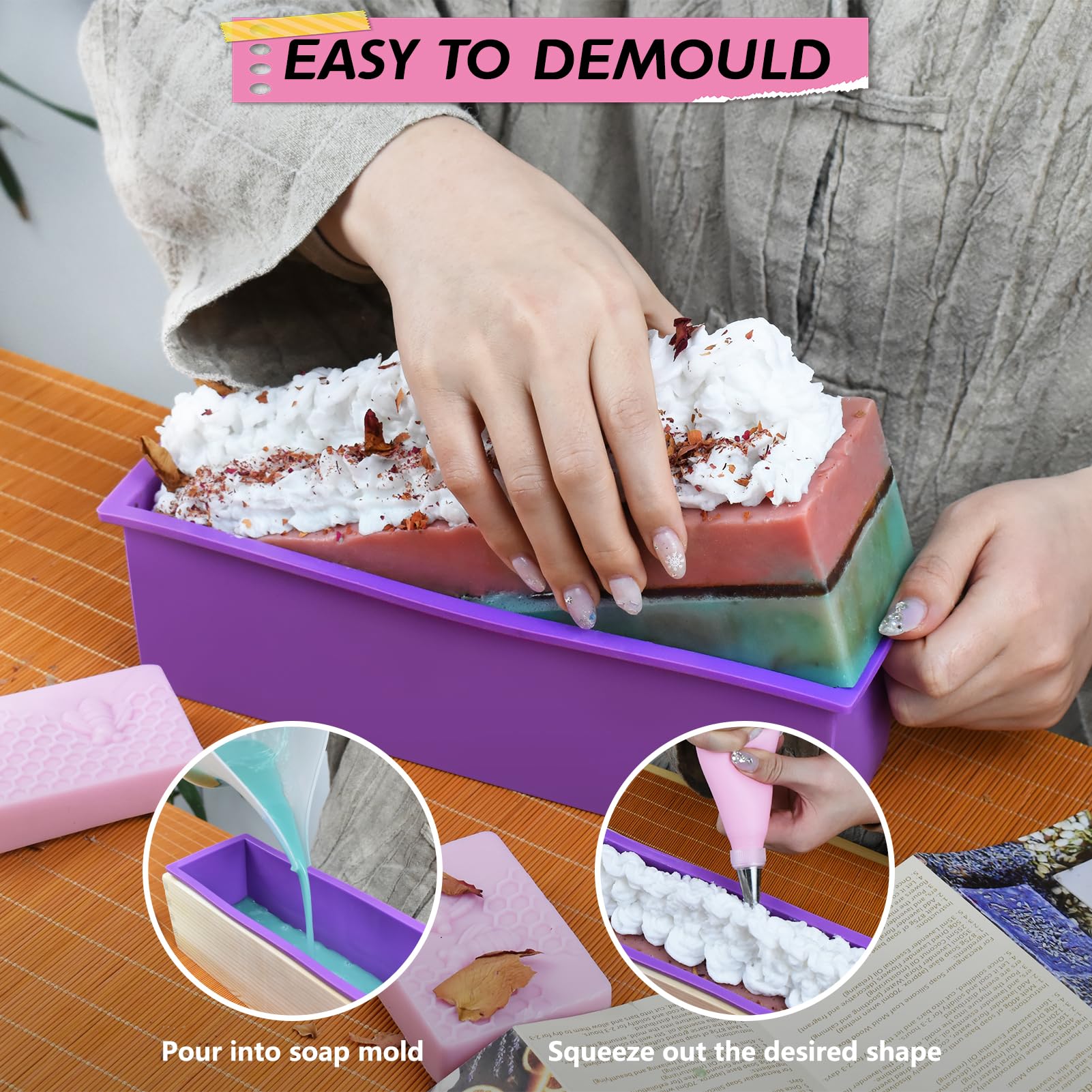 Artcome Kit completo de fabricación de jabón, suministros completos para hacer jabón con molde de silicona de 42 onzas, herramientas de corte de madera, moldes de panal, tazas medidoras y más para