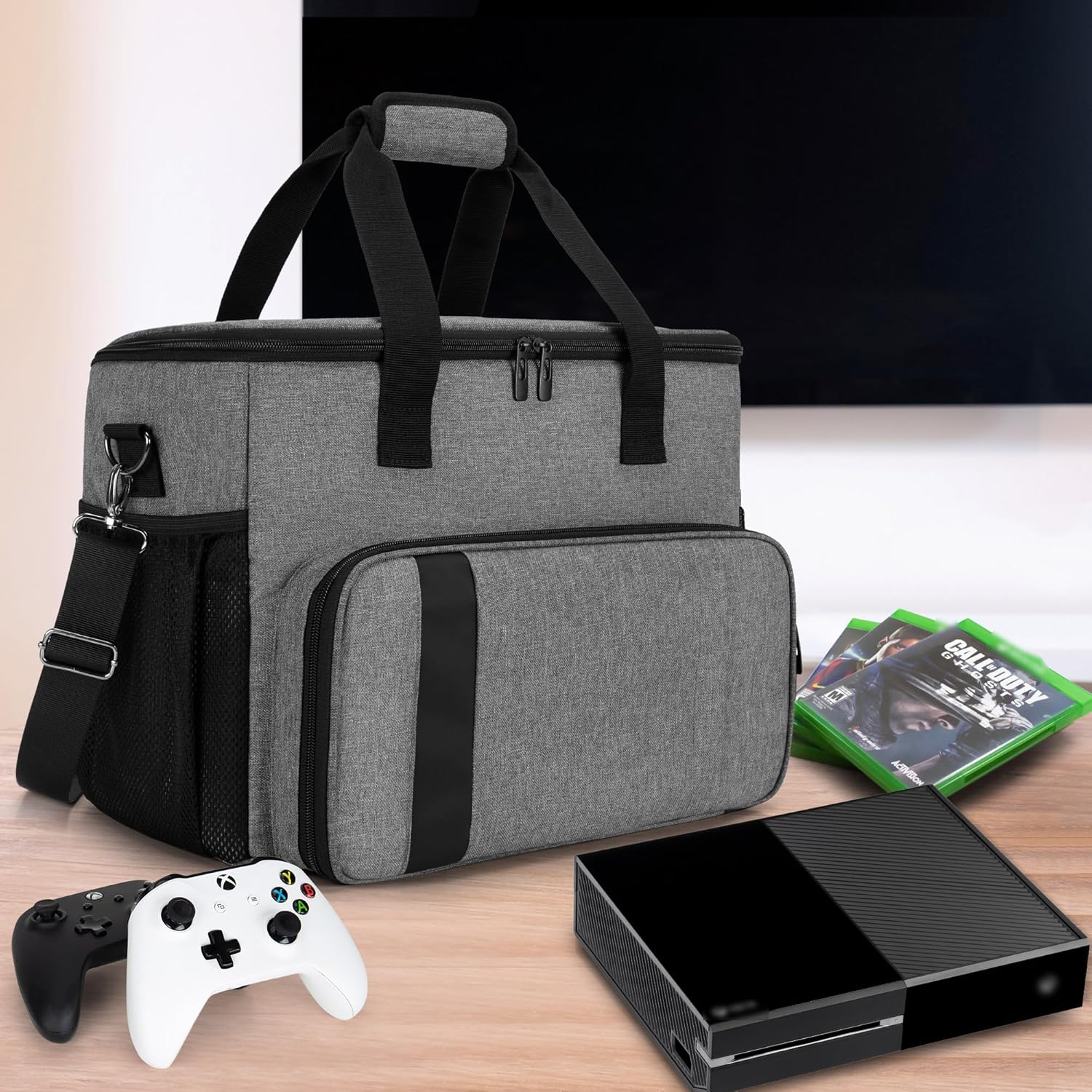 CURMIO Travel Carrying Case Compatible with Xbox Series S, Xbox One/ One S/ One X and Xbox 360, Game Storage Bag for Console, Controller and Accessories, Gray (Bag Only, Patented Design)