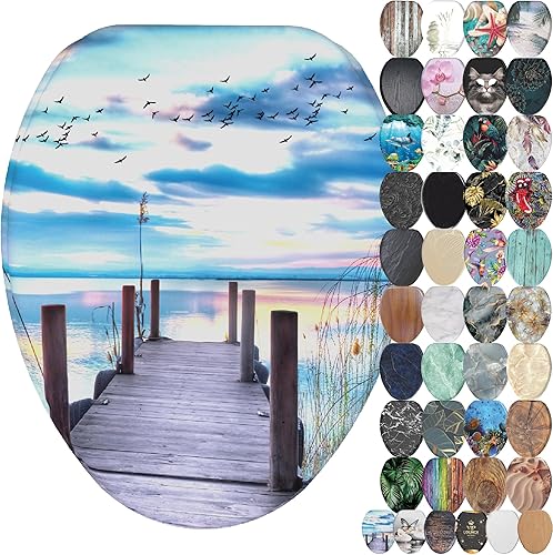 SANILO Asiento de inodoro de madera con cierre suave alargado Asiento de madera moldeada decorativo, silencioso y de cierre lento Con fuertes