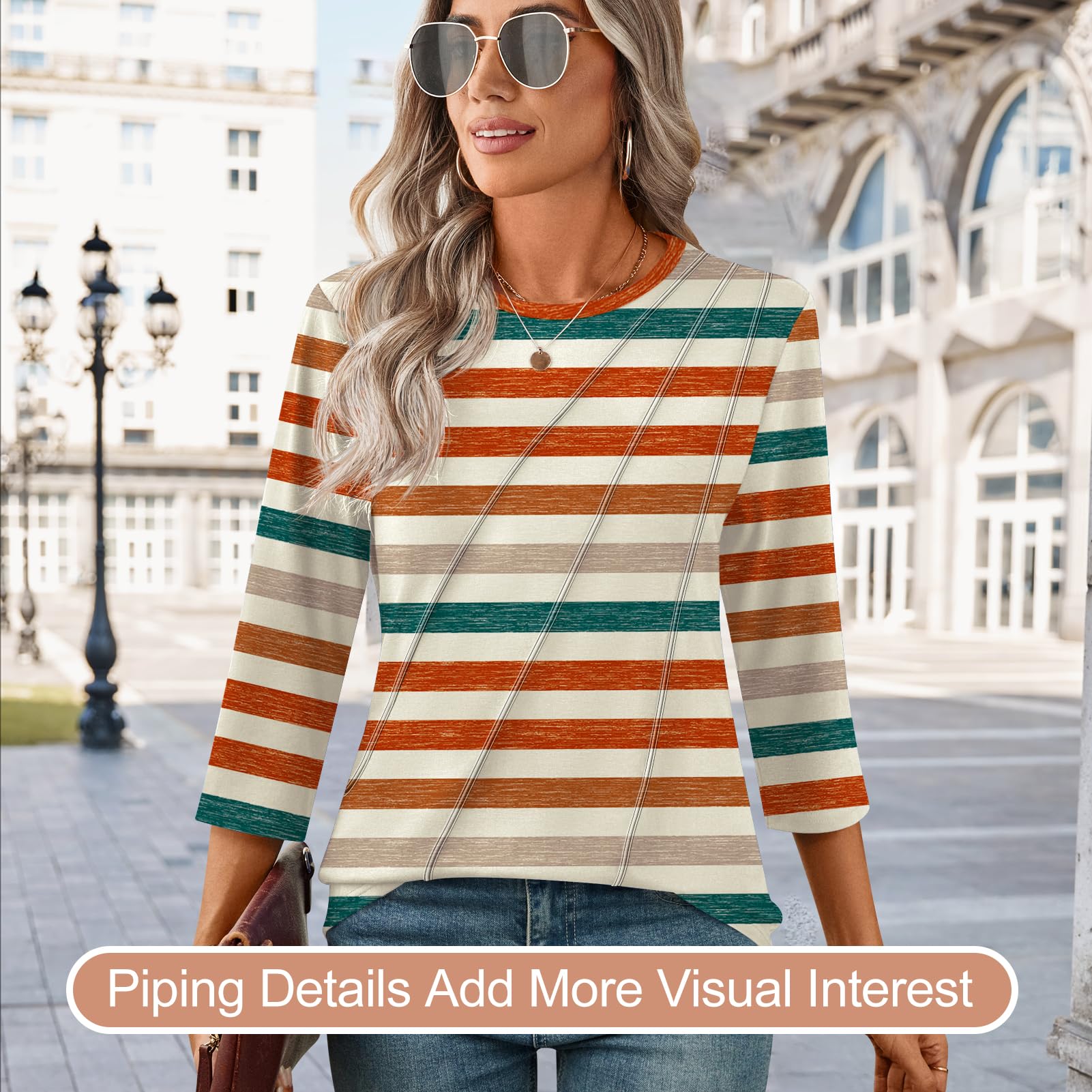 Kistore 3/4 Length Sleeve Shirts for Womens Pleated Summer Tops 2025 Fasion Trendy Spring Blouses - 4