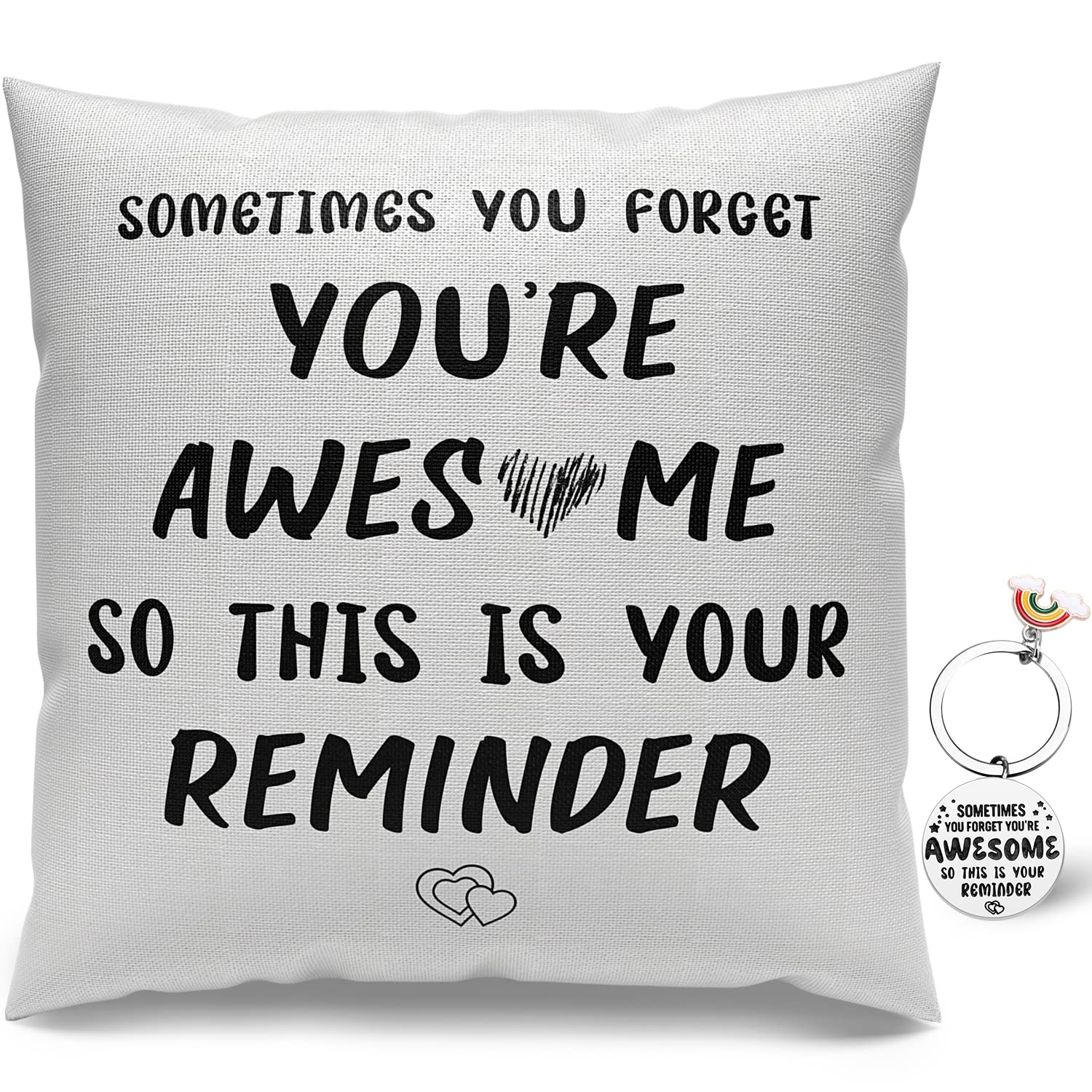Reminder Birthday Gifts for Women, Unique Throw Pillow Covers 18 x 18 Inch + Key Ring Gift Set for Her, Inspirational Birthday Gift Ideas for Women, Mum, Best Friend, Sister, Daughter, Coworker