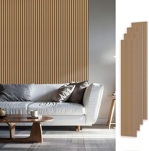 Miniatura 21 de Paneles acústicos de listones de madera, 94.5 x 12.6 pulgadas, cada panel de pared de listones de madera, color nogal, paquete de 4 Nuez,Negro