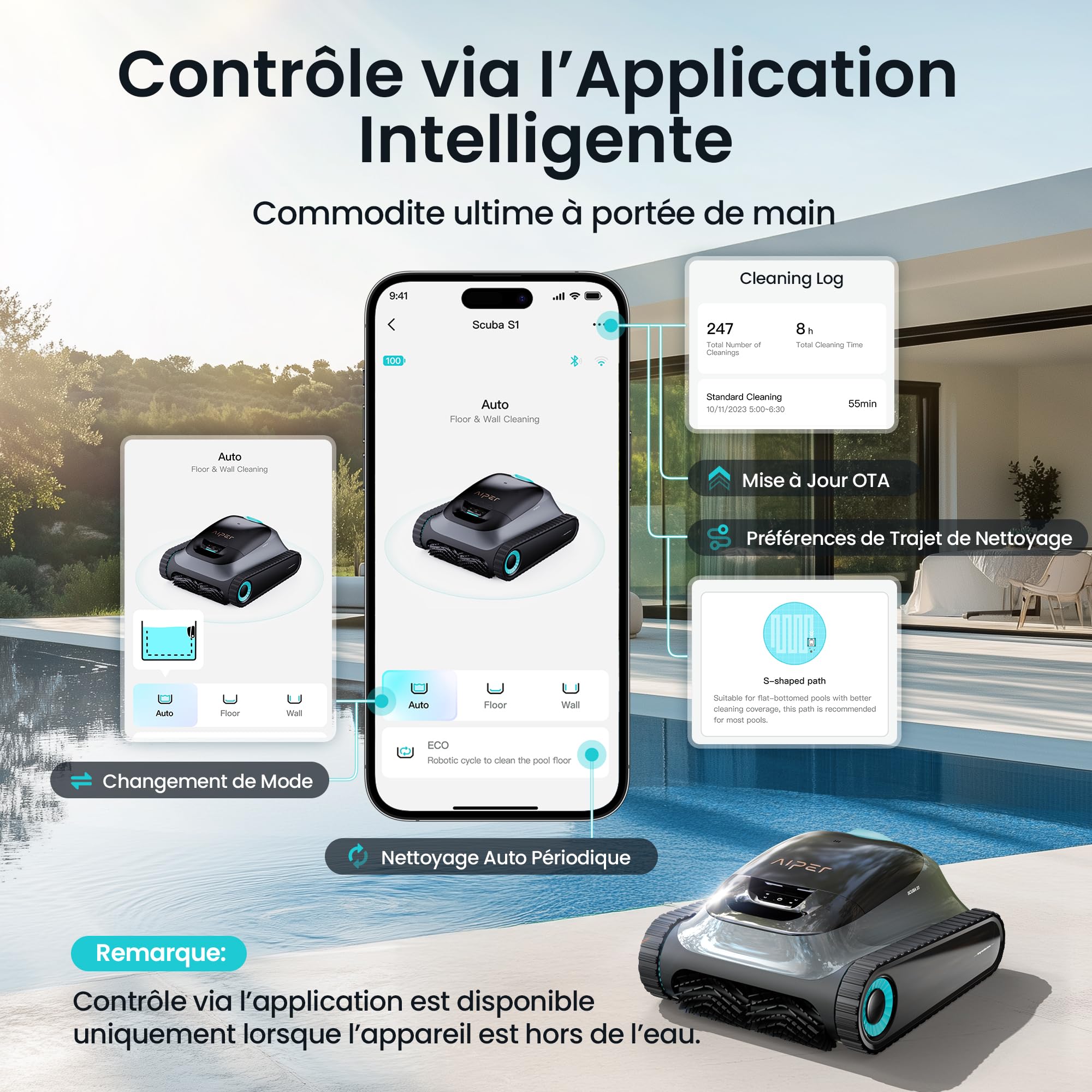 (2026 Upgrade) Aiper Scuba S1 Poolroboter, Individueller Wochenreinigungsplan, 270 Min. Laufzeit, Wasserlinienreinigung, App & OTA, Smarte Navigation mit 11 Hochpräzisen Sensoren Für Eingelassene Pool