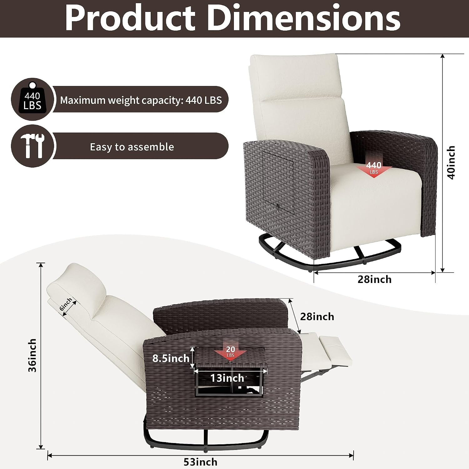 Outdoor Swivel Recliner Chair,Dual-Adjust Outdoor Patio Chair with Adjustable Backrest and Footrest,Wicker Patio Chair with Flip-Up Table for Living Rooms,Pools,Balconies, patios,courtyards