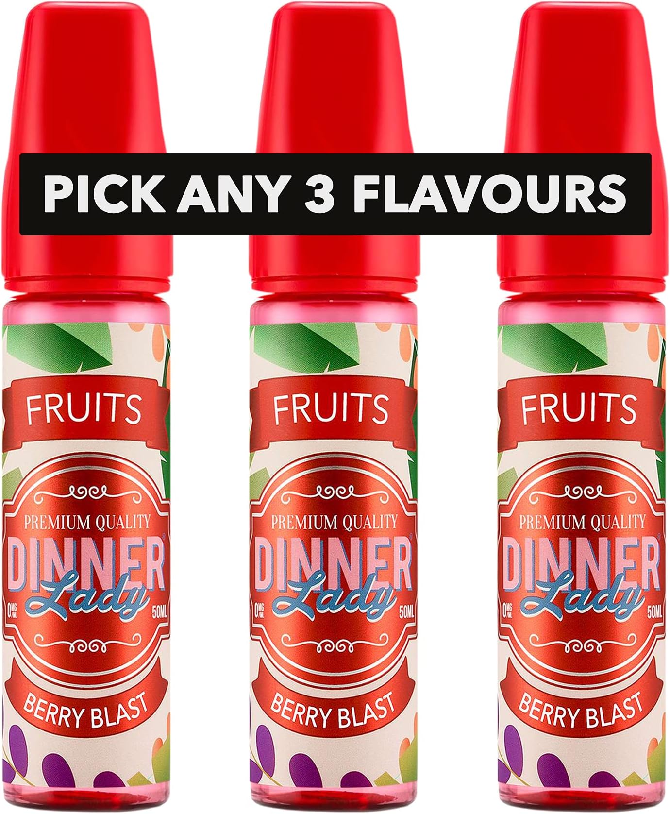 Dinner LadyBerry Blast Vape E liquid Juice 50ml Shortfill OR Pick Any 3 Flavours (Nicotine Free)