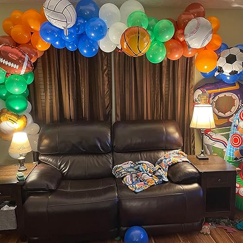 Miniatura 5 de Kit de guirnalda de arco de globos deportivos, decoraciones de fiesta de cumpleaños, béisbol, fútbol, baloncesto, fútbol, helio, globos para niños,