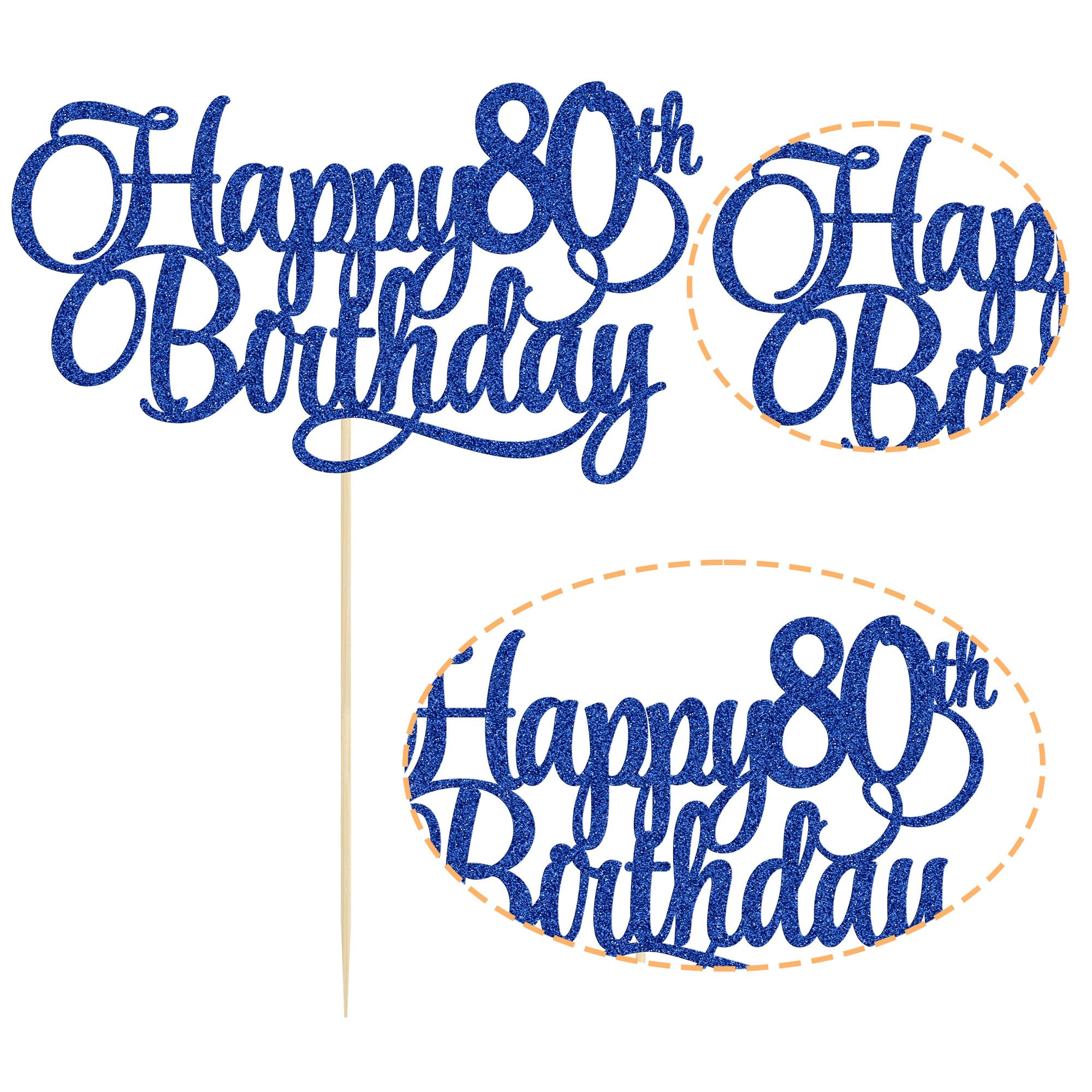 Topper Per Torta Glitterato 'Happy 80th Birthday' - Decorazione Per 80° Compleanno, 14x25cm