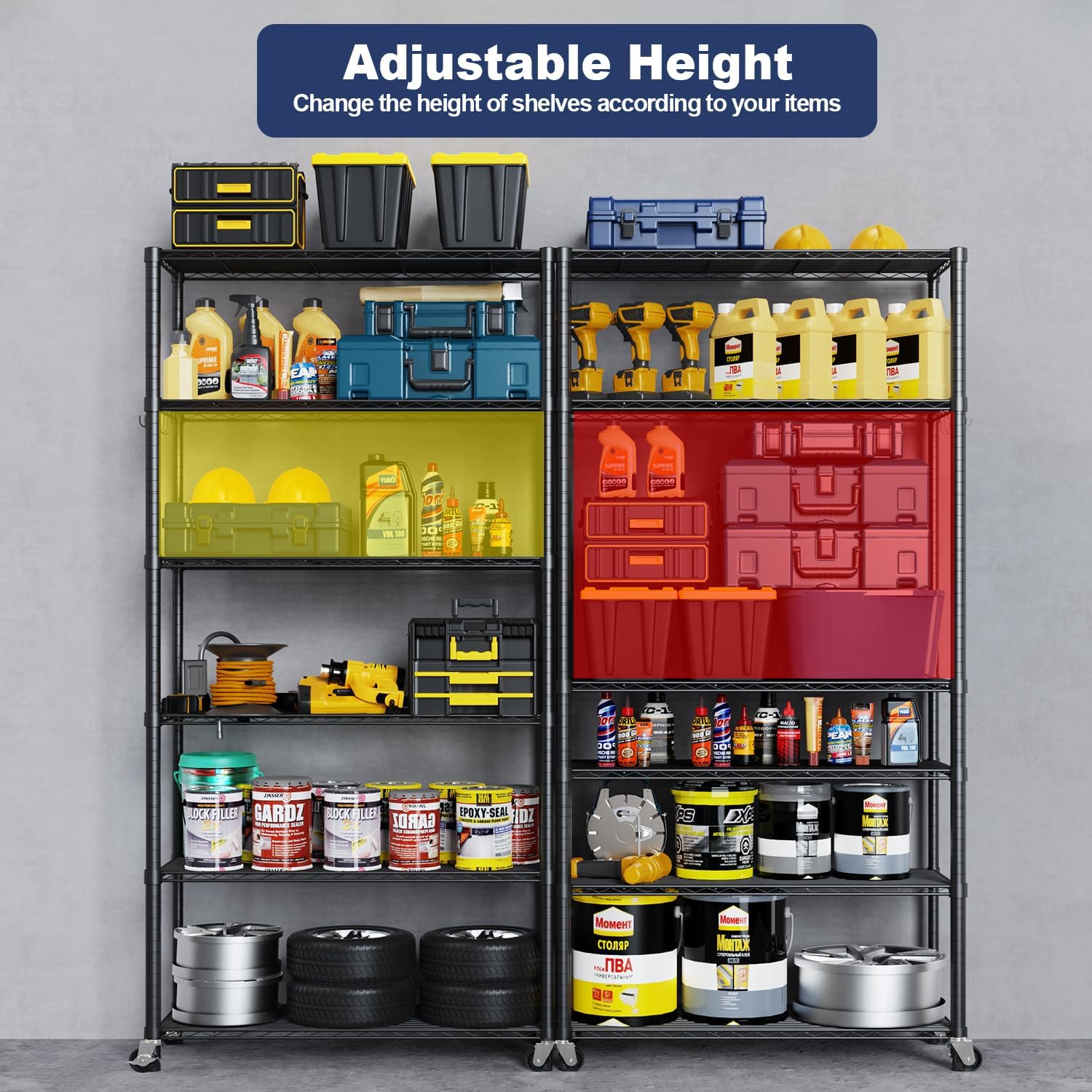 Himix 73''H X 35.5''W X14''D 6 Tier Wire Shelf with Wheels 10 Hooks, Adjustable NSF Wire Shelving Unit Heavy Duty Metal Storage Shelves Free Standing Rack Organization for Pantry,Kitchen,Garage - Image 4