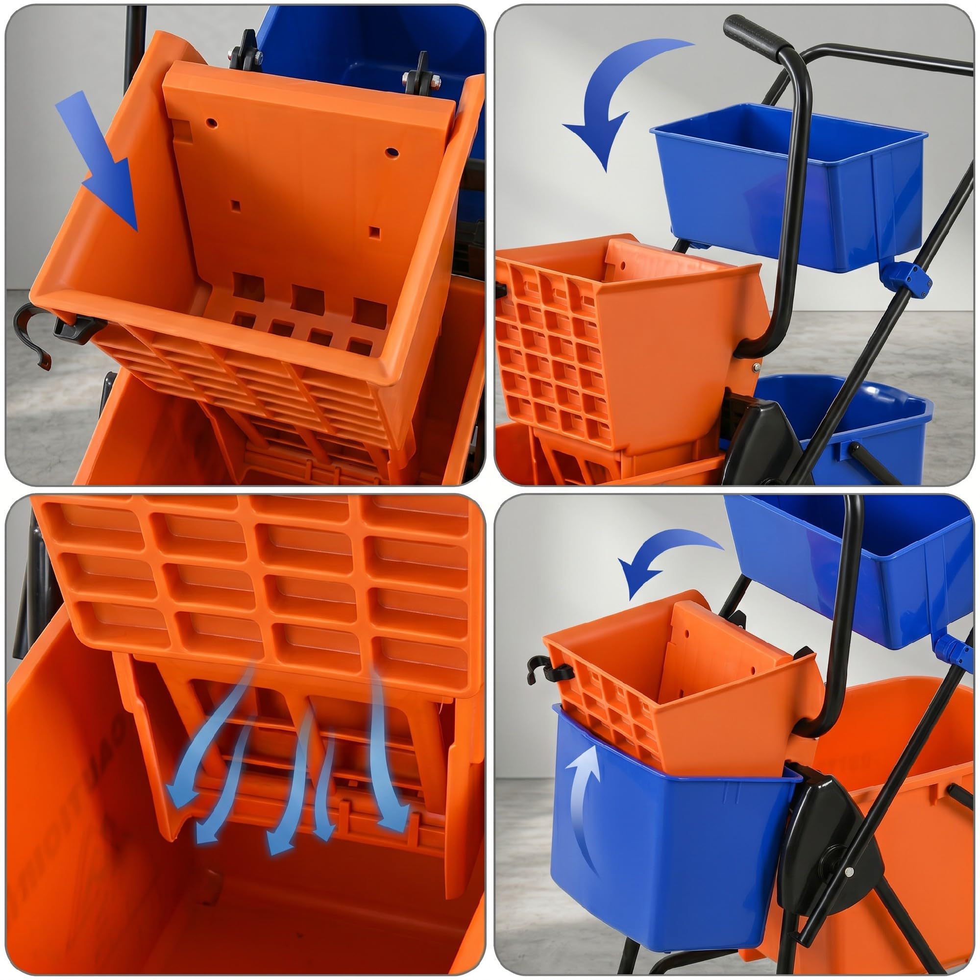 HOMCOM Putzwagen Reinigungswagen 26 Liter Wischwagen mit Wischmopp-Presse, Haushaltswagen auf Rollen Orange