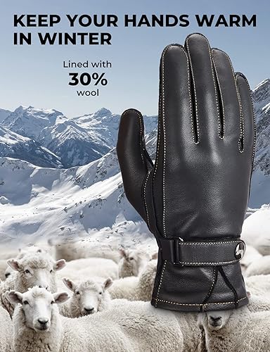 Miniatura 2 de KEMIMOTO Sheepskin Leather Driving Motorcycle Gloves for Men Women All Fingers Touchscreen Texting Riding Winter Dress Black Cashmere Lined Gloves
