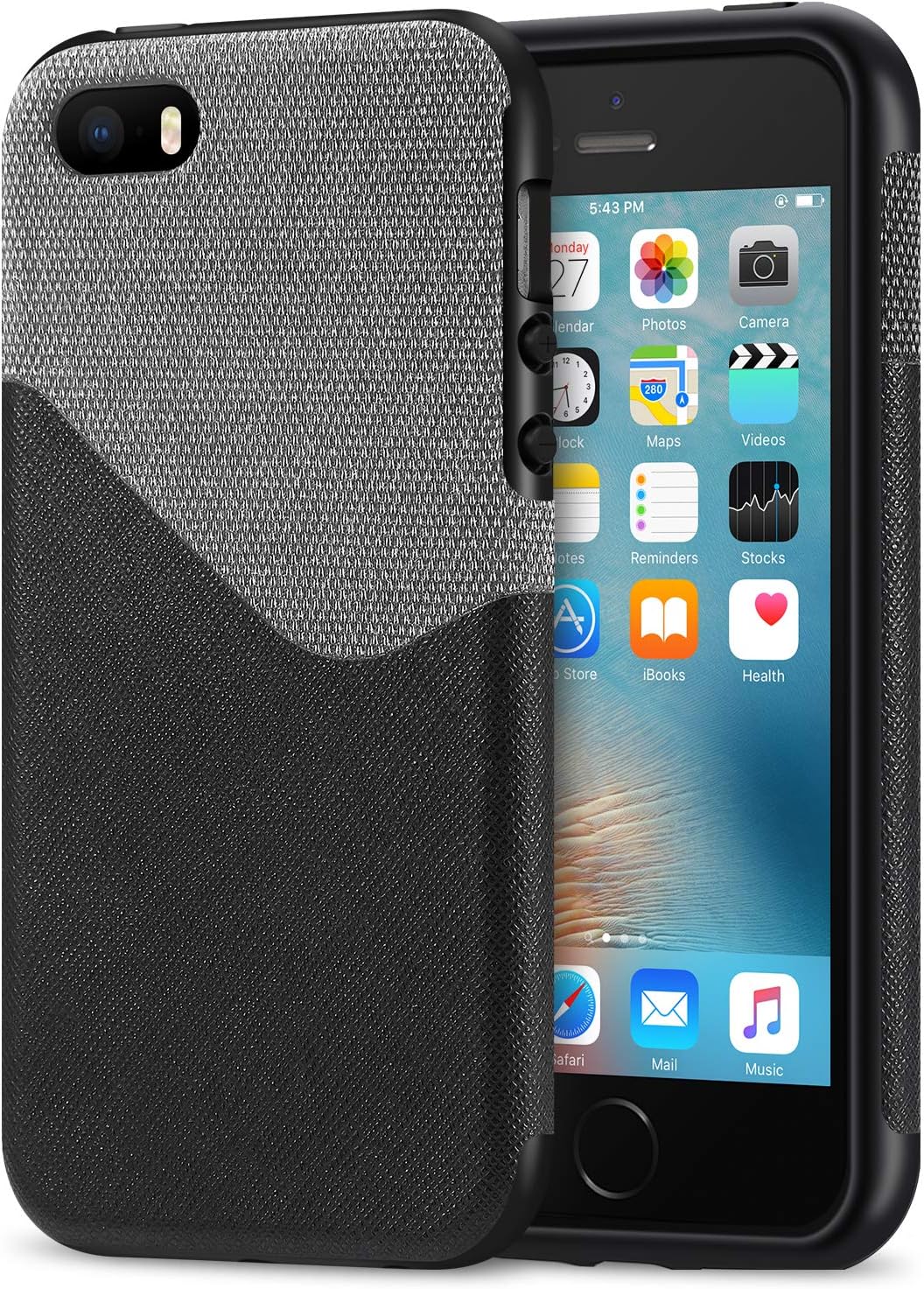 TENDLIN Compatible with iPhone 5S Case/iPhone SE 2016 Case (1st Gen) Leather Fabric Design Good Grip Shockproof Case foriPhone 5 / 5S / SE (1st Gen 2016) - Gray