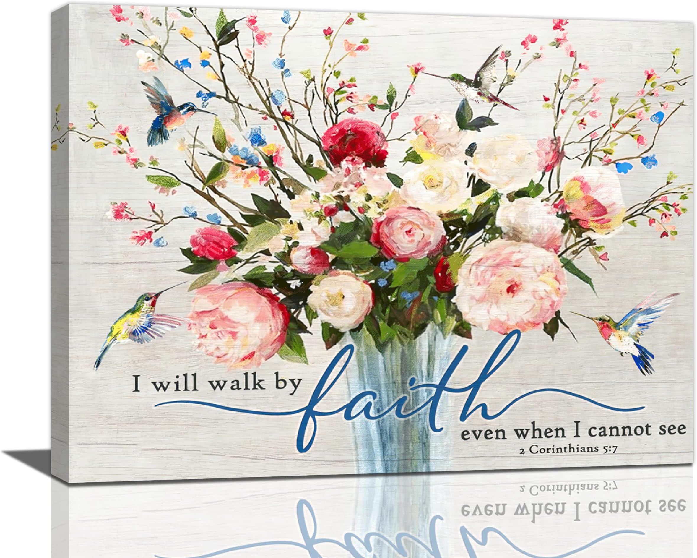 Christian Wall Art Bible Verses Pictures Wall Decor Rustic Floral Canvas Country Flower Print Painting Framed Modern Home Artwork For Bathroom Bedroom Living Room Kitchen Office 16"x12"