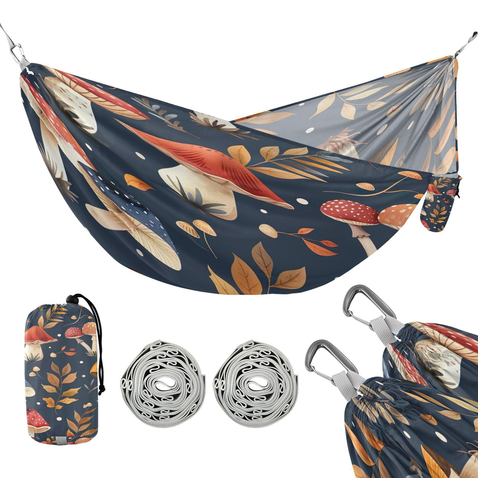 Kigai Mushroom Leaves Camping Hammock Durable & Portable Travel Hammock Holds 330lbs with Tree Strapsm, Pocket, Camping Accessories