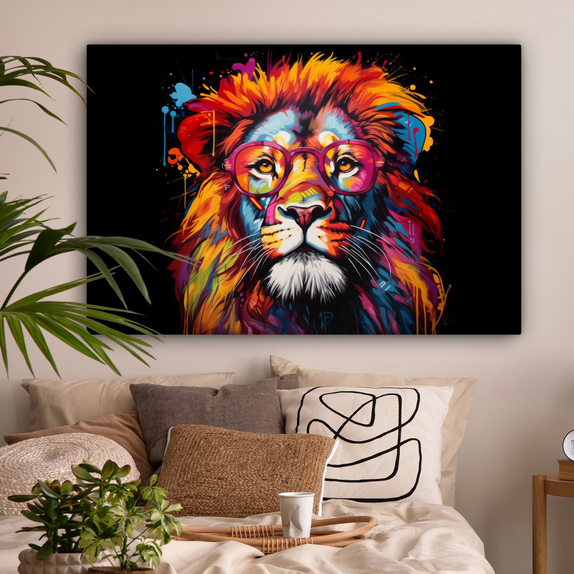 MuchoWow© Cuadros Decoracion Salon Modernos 120x80 cm Lienzos de Fotos Pared Wall Art Lienzo Decoração Cuadro de salones Graffiti - León - Arte callejero - Animales