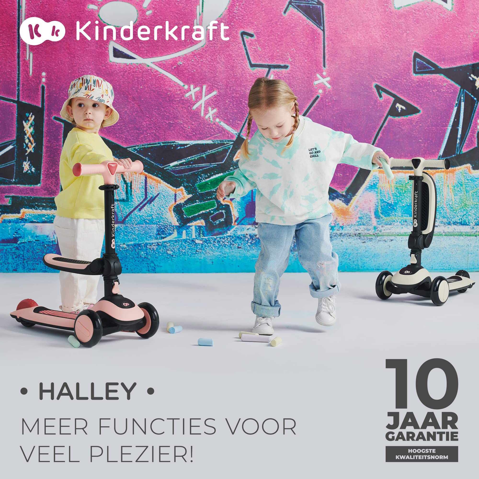 Kinderkraft Halley, Patinete 2 en 1, para Niños, Ajustable, Draisienne, Triciclo, Multifuncional, Bici, 3 Ruedas, LED, De 2 años hasta 50 Kilos, Blanco