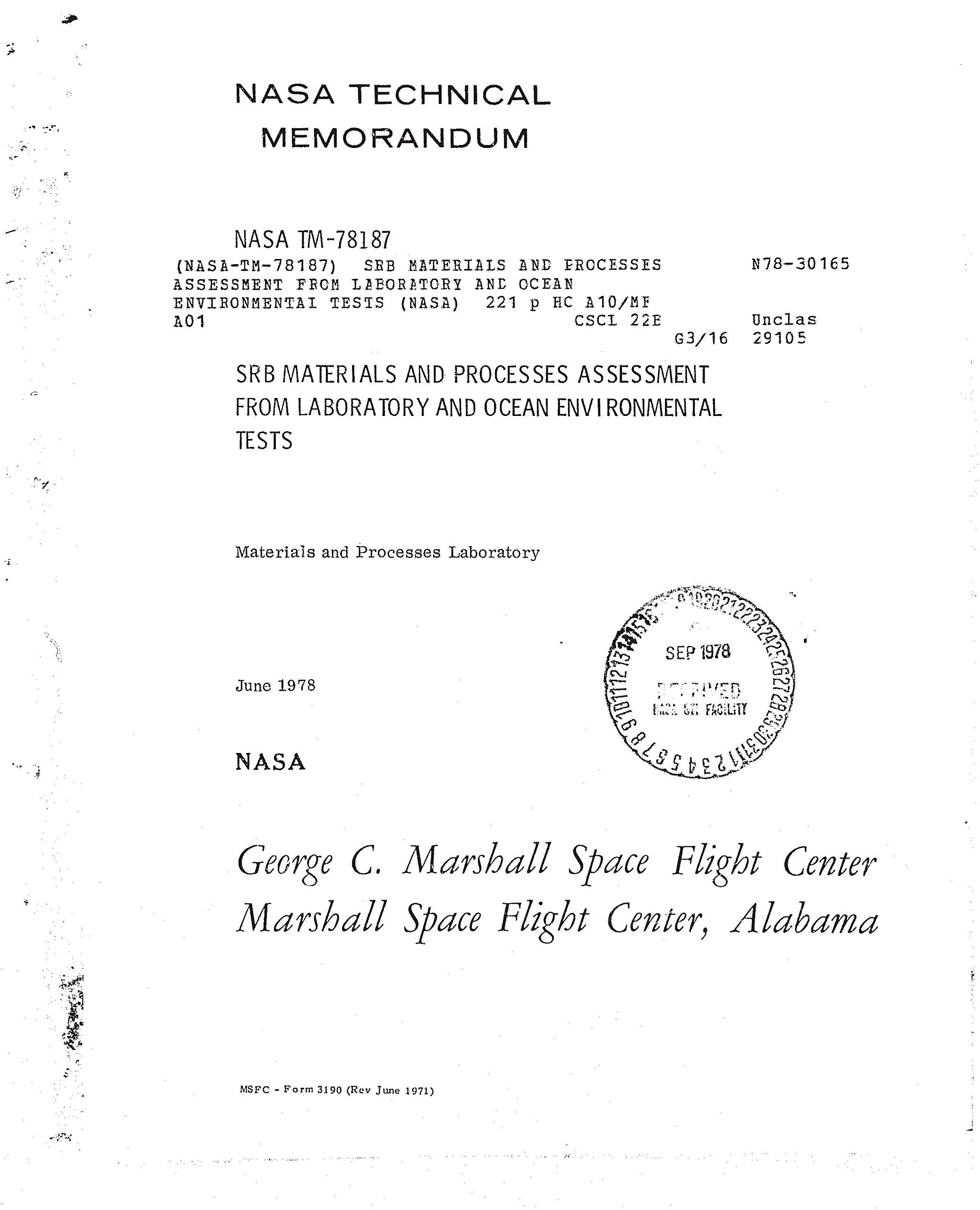 SRB Materials and Processes Assessment from Laboratory and Ocean Environmental Tests