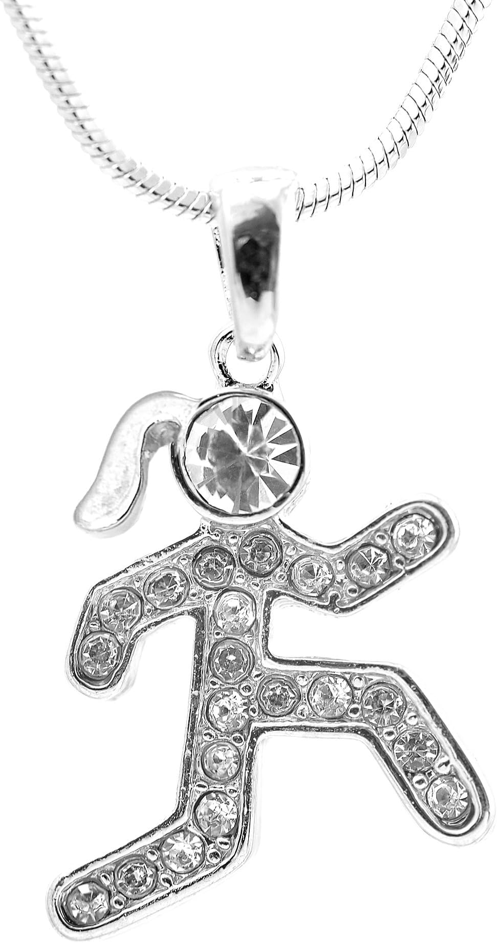 SpinningdaisySilver Plated Crystal Man and Woman Runner Figure Necklace