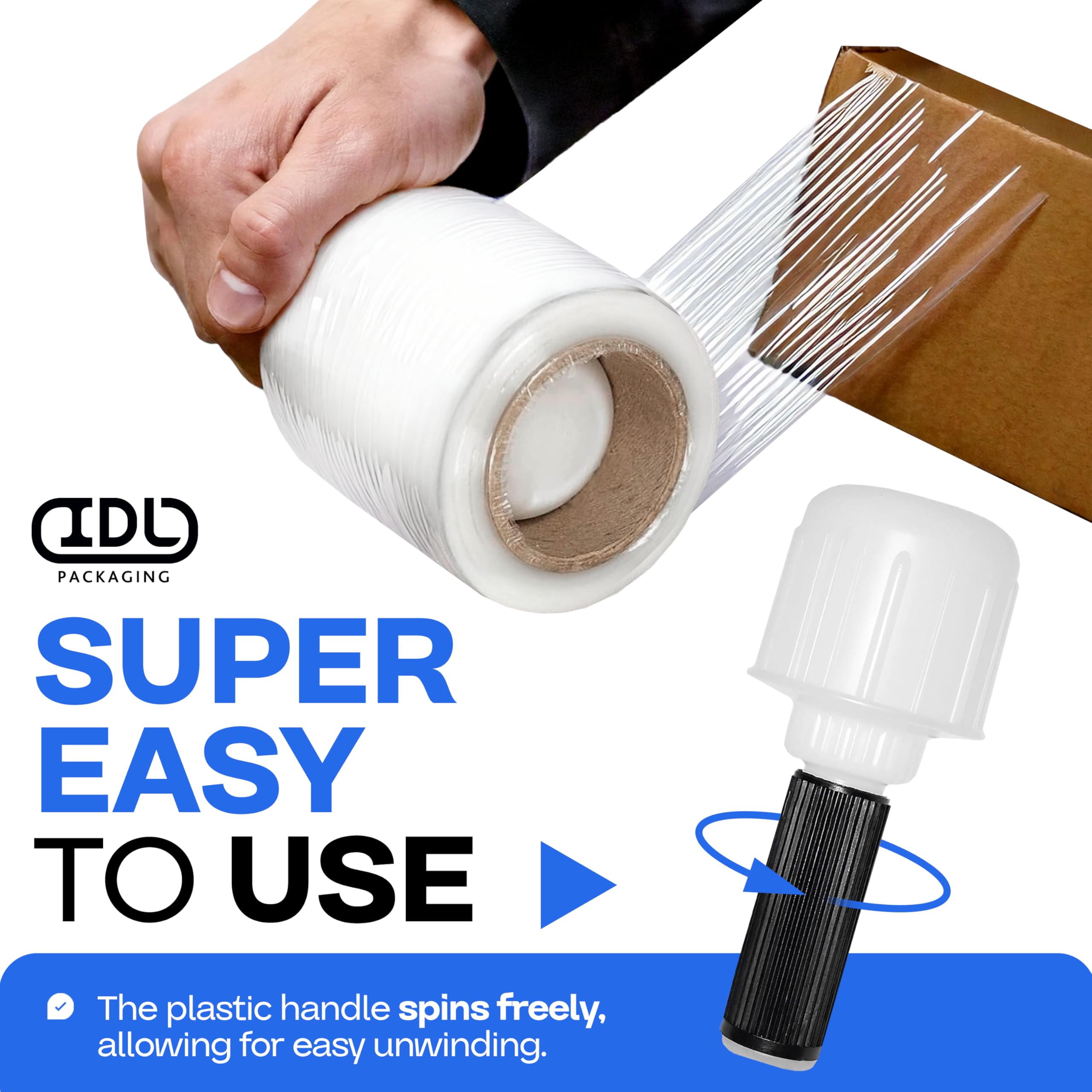 IDL Packaging 7,5 cm x 2,5 cm ręczne wiązanie folii stretch z uchwytem wielokrotnego użytku, przezroczysta (opakowanie 12 szt.)