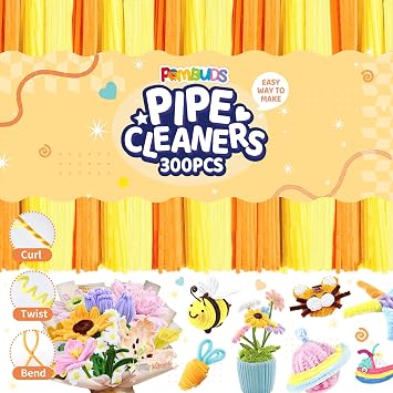 300 Pcs Yellow Pipe Cleaners for Crafts 3 Shades of Yellow Chenille Stems 6mm x 12in, Fuzzy Sticks for DIY Art Projects, Decorations, and School Supplies
