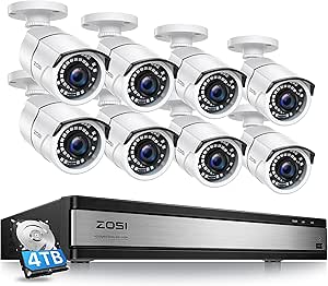 ZOSI H.265+ 1080p 16 Channel Security Camera System with AI Human Vehicle Detect, Hybrid 4in1 DVR, 8 x 1080p CCTV Bullet Cameras Outdoor, 120ft Night Vision and 105°Wide Angle, Remote Access, 4TB HDD asin的图片