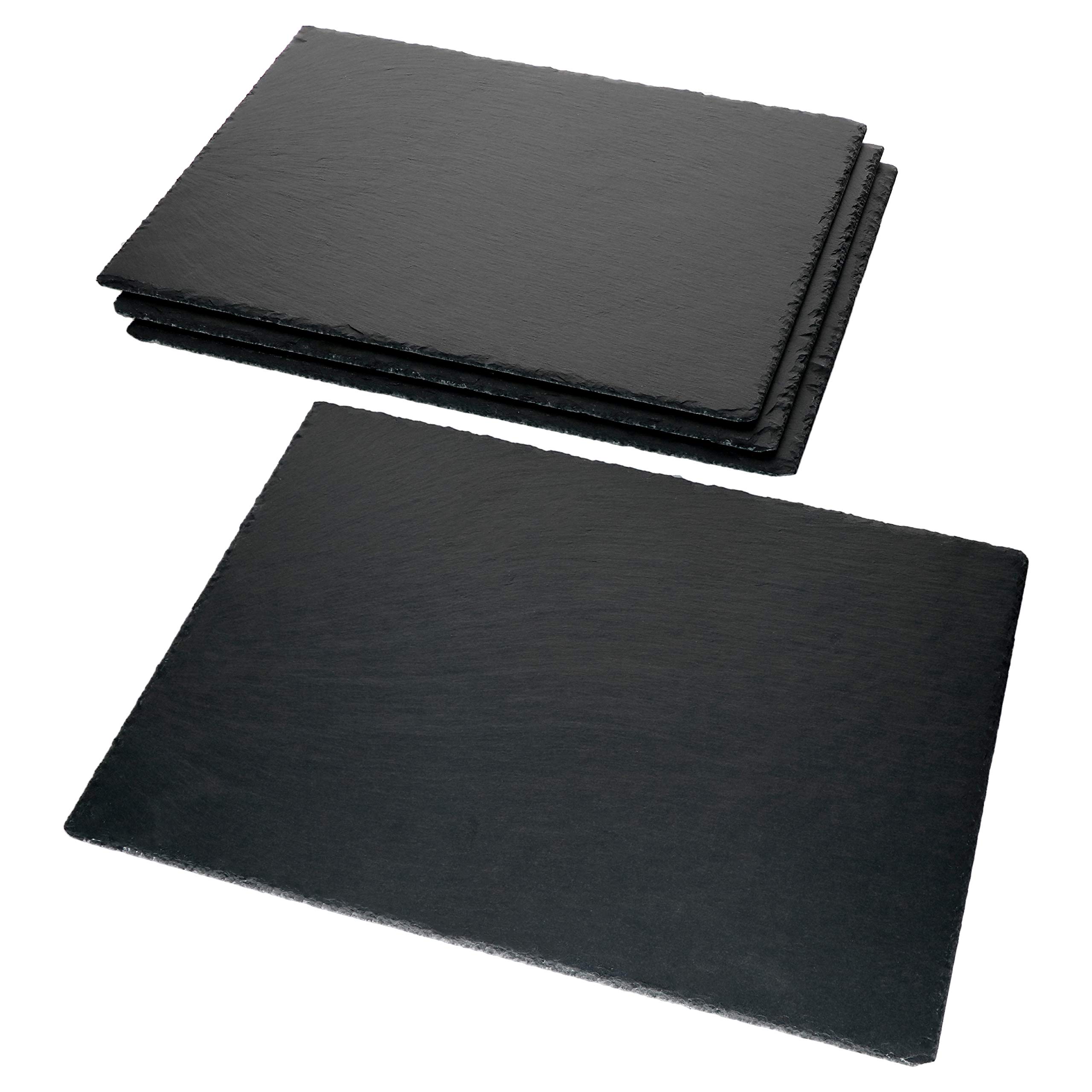 Lot De 3 Plateaux De Service En Ardoise Naturelle | 30 X 30 Cm | Pour Buffet, Sushis, Fromage, Apéritif | Patins Antidérapants