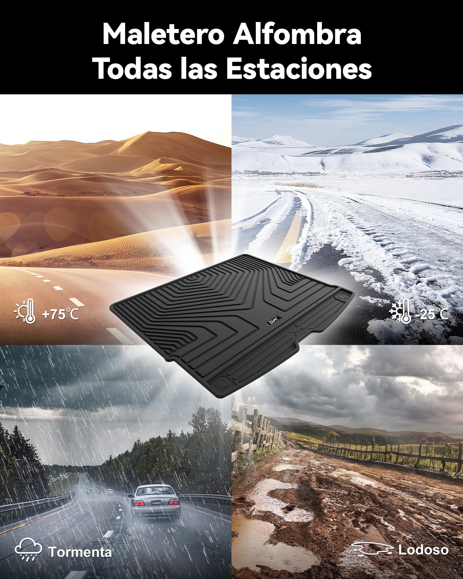 3W Alfombrilla Maletero de 3 Piezas para Volvo XC60 2018-2025 2026,Thorex™ Alfombrillas Maletero de Coche para Todo Tipo de Clima para Volvo XC60 Juego Completo de Maletero, Accesorios, Negro