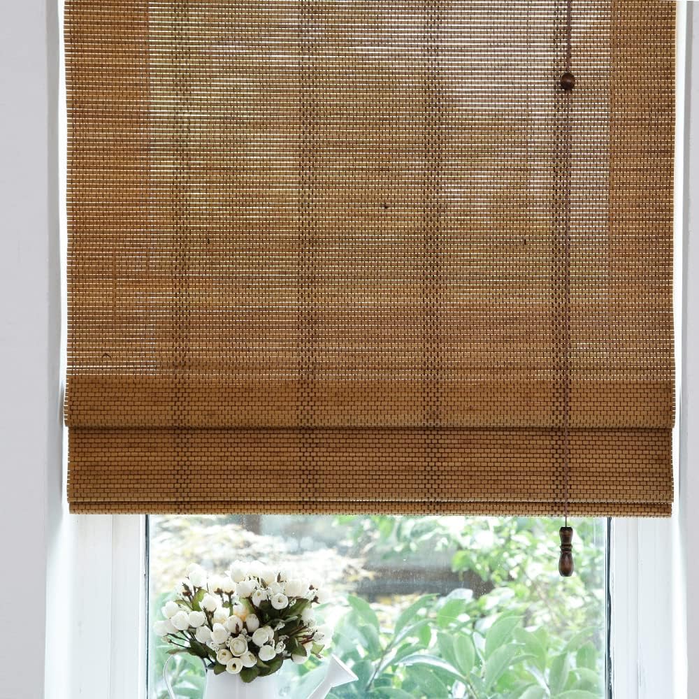 LETAU Bamboo Window Roman Shades, Top Down Bottom Up Wood Light Filtering Bamboo Window Shades, Pattern 1