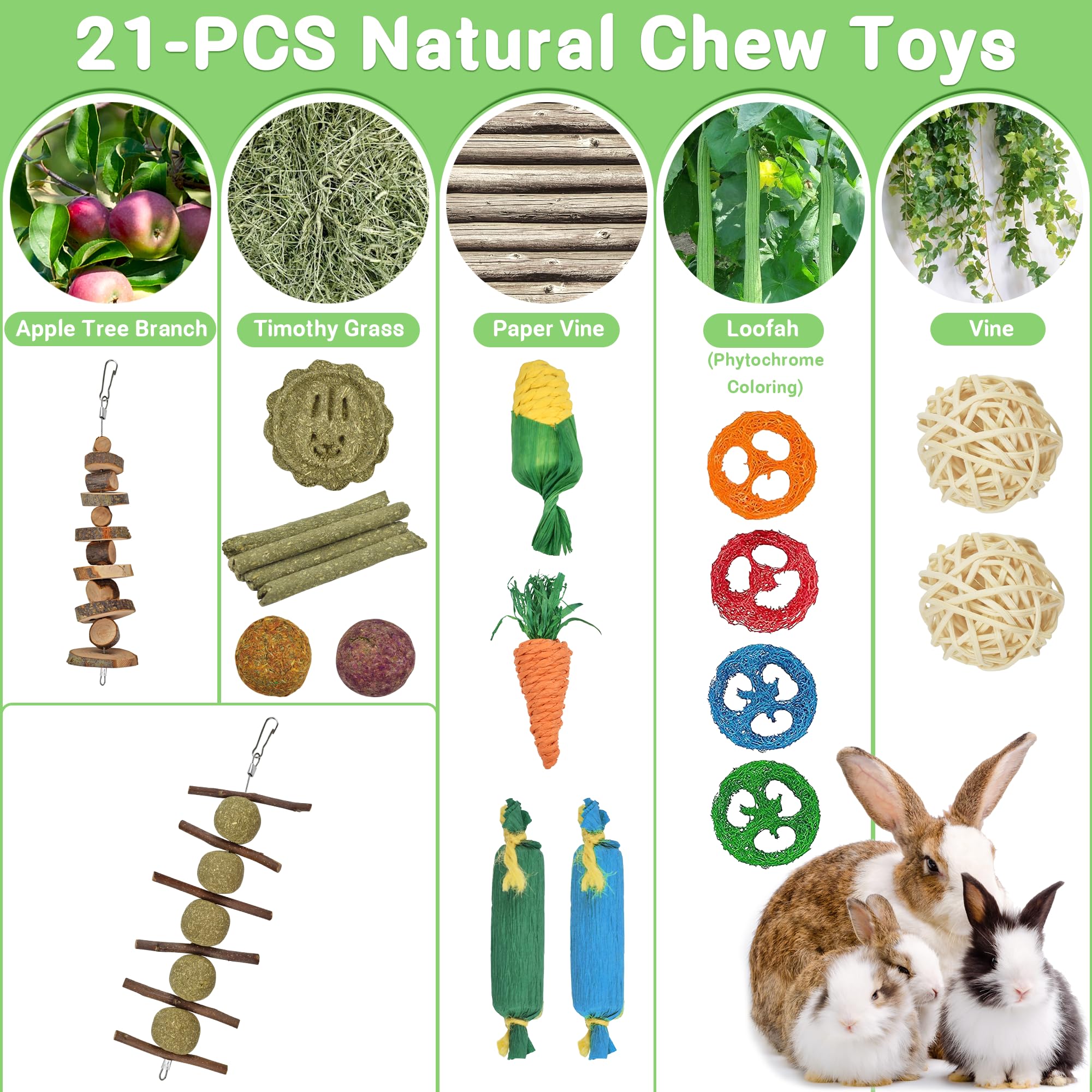Ousiya 21-Pack Rabbit Toys Set, Natural Rabbit Chew Toys Boredom Breakers for Bunny Hamster, Guinea Pig and Chinchilla - Image 2