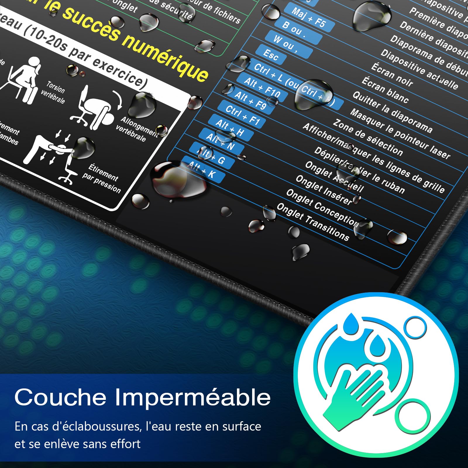 Tapis de Souris XXL Excel Français, Tapis Souris 900 x 400 mm pour Office, Word PPT Windows Grand Tapis de Bureau, Antidérapant sous-Main de Bureau - Surface spéciale améliore la Vitesse