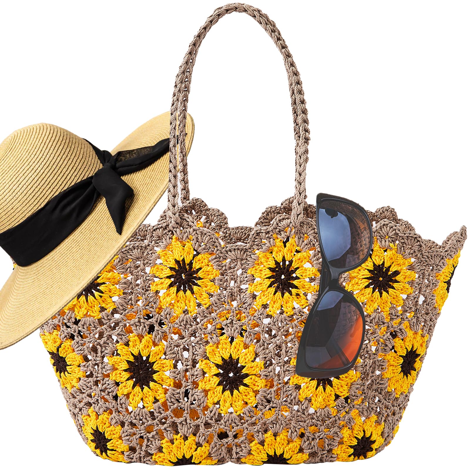 Beach Bags for Women Straw Tote Bag Floral Straw Bag Beach Straw Bag Large Tote Handbag Summer Beach Bag