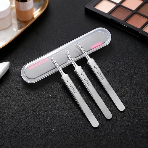 Kit profesional de herramientas de eliminación de puntos negros, juego de 3 piezas de extractor de acero inoxidable, pinzas de precisión para acné y