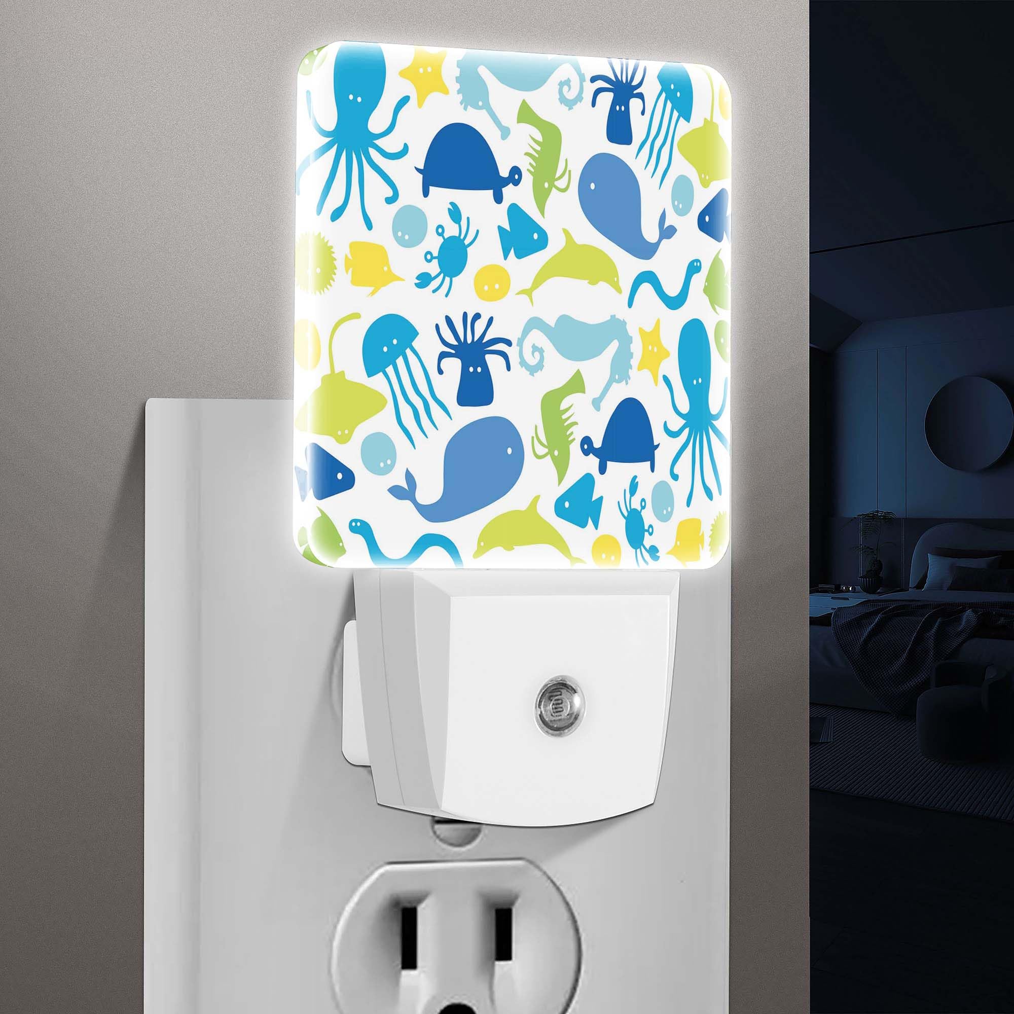 Jahiona LED Night Light Lamp with Smart Sensor Dusk to Dawn Sensor,Sea Creatures Pattern Night Light Daylight White,0.5W Plug-into Wall for Adults,Bedroom,Bathroom,Hallway,Kitchen