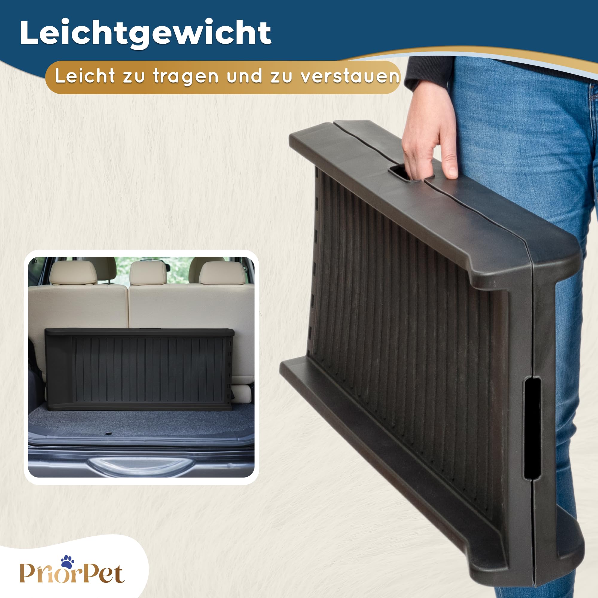 Hunderampe Auto Klappbar – 174 cm Lang & 38 cm Breit – rutschfeste Gummi Rampe für große Hunde – Stabile Hundetreppe Auto & SUV - 85kg Belastbarkeit – Klappbare Hundeleiter Auto – Schwarz