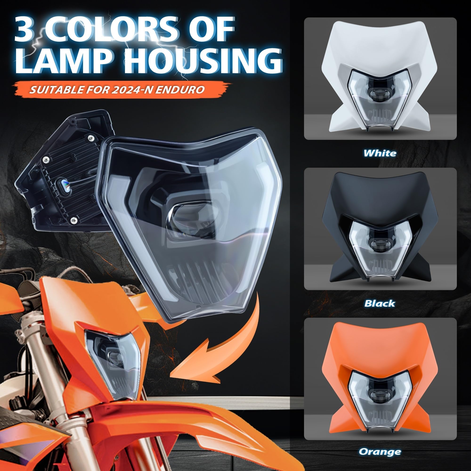 Luz Delantera de Motocicleta Se adapta a EXC XC SX MX 125 250 300 450 2024 2025 2026 faro delantero LED para motocicleta(Black-24-26)