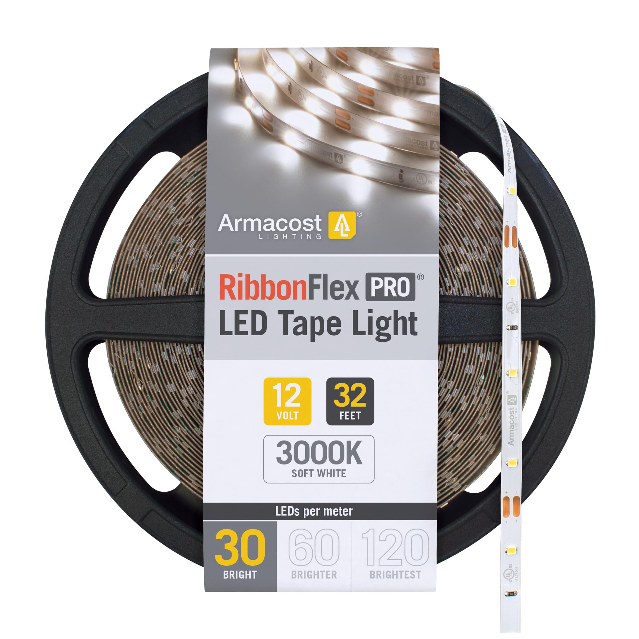 Armacost Lighting RibbonFlex Pro 12V White LED Strip Lights 30 LED/m, 3000K, 32.8 ft, 141250