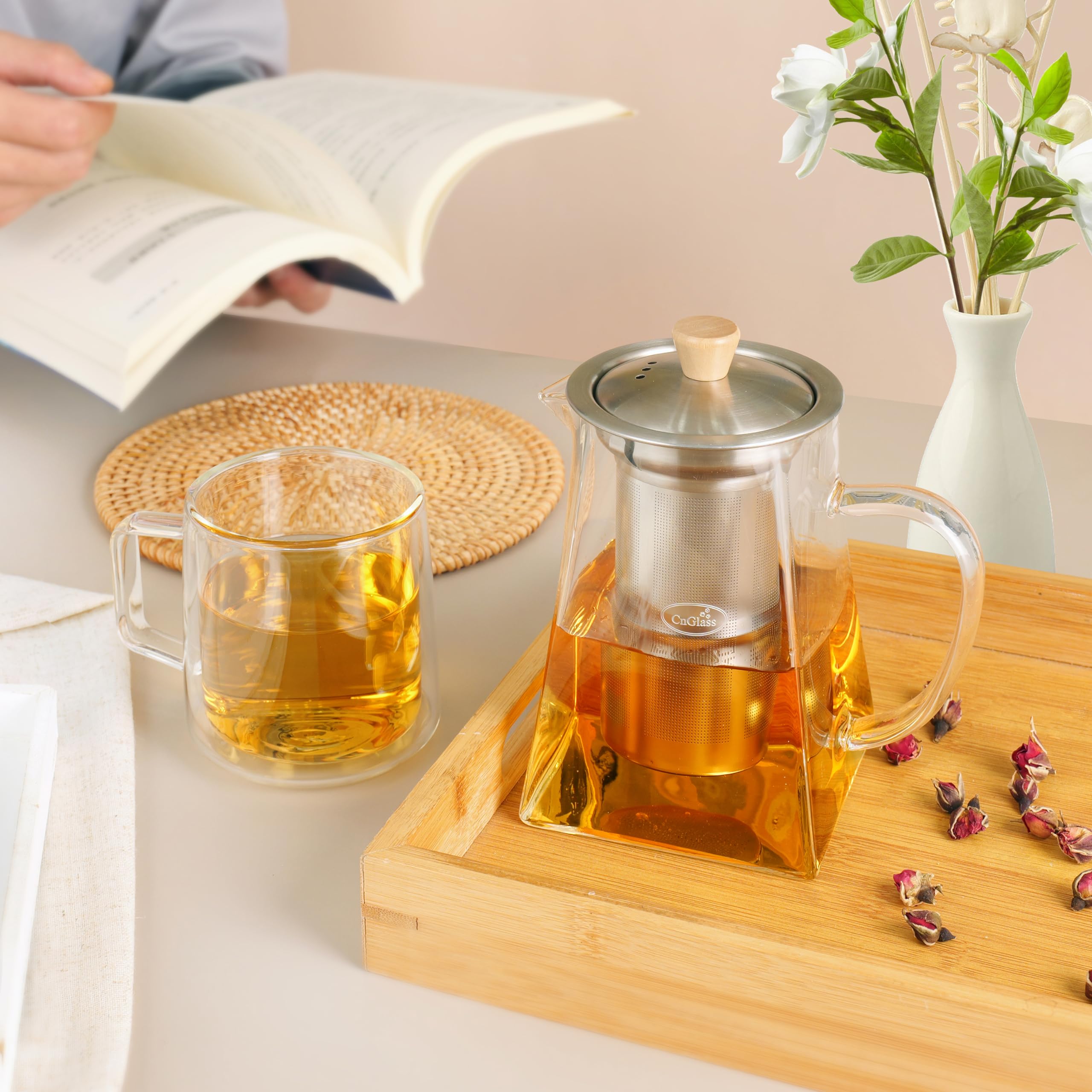 Amazon.com | CNGLASS Glass Teapot with Infuser,24oz Clear Glass